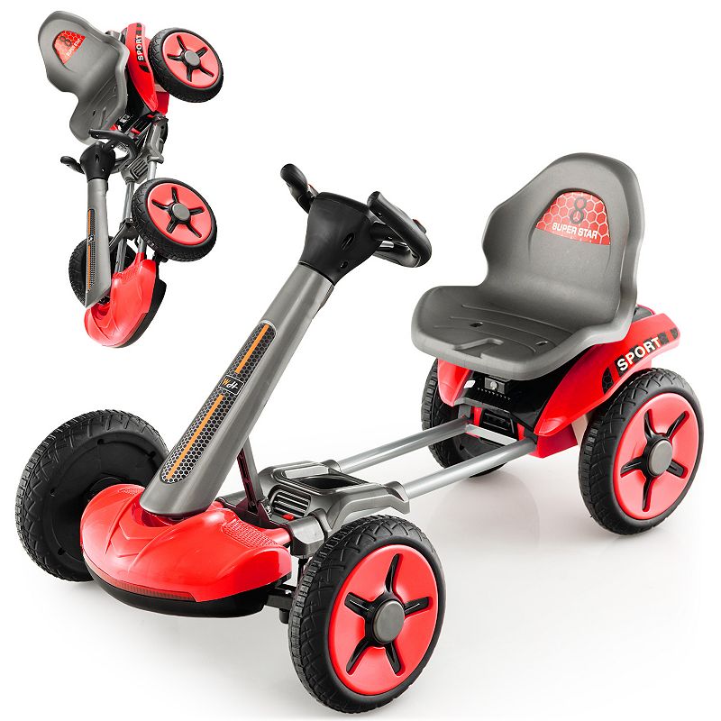 Pedal Go Kart, Outdoor Kids Go Kart with Adjustable Bucket Seat, Rubber  Wheels & Safety Brake, Pedal Powered Ride On Kart for Boys & Girls 3-5