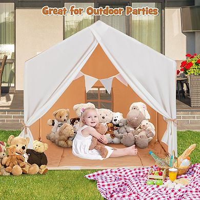 Kid's Play Tent With Washable Cotton Mat And Flag Banner