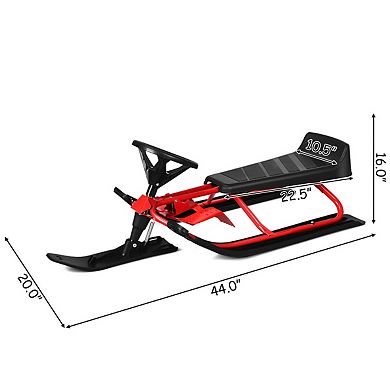 Kids Snow Sled With Steering Wheel And Double Brakes Pull Rope