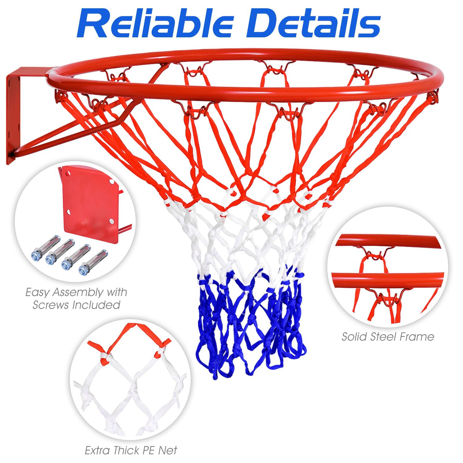 Aoneky 18-Inch Outdoor Basketball Rim Replacement - Heavy Duty Steel, Includes Net, Fits Multiple Bolt Patterns