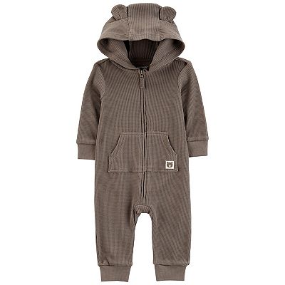 Carter s Baby Boys Thermal Fleece Jumpsuit Brown 24 Months Cotton