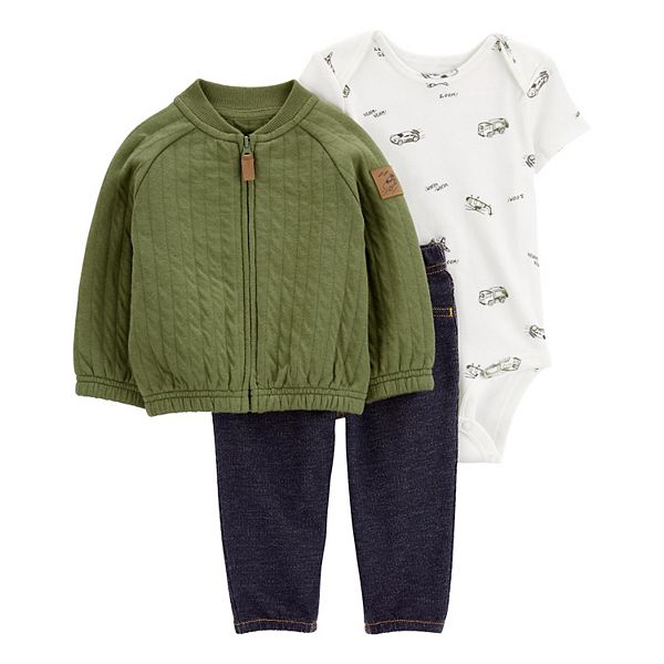Carter's 3pc Baby Boy Mammoth Print Bodysuit, Navy Velour Hoodie & Pants Set main image 0