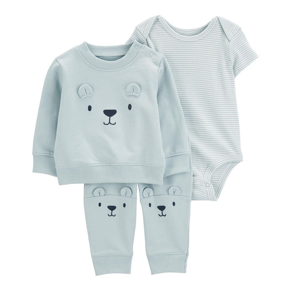 Carter's 2pc Baby Boy Neutral Bear Velour Long-Sleeve Top and Jogger Pants Set main image 0