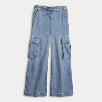Juniors' Tinseltown Drawstring Wide Leg Cargo Pants