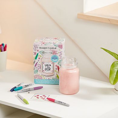 Yankee Candle x Sharpie Scented Candle, Cosmic Color Permanent Markers & Customizable Candle Label Gift Set