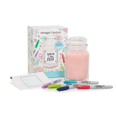 Yankee Candle x Sharpie Scented Candle, Cosmic Color Permanent Markers & Customizable Candle Label Gift Set
