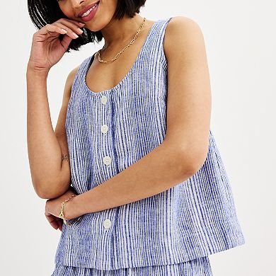 Women's Sonoma Goods For Life® Breezy Linen Button-Down Tank Top