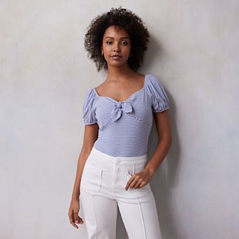 Women's LC Lauren Conrad Puff Sleeve Tie Front Bodysuit