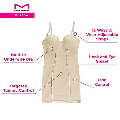 Maidenform Firm Control Shapewear Convertible Shaping Slip with Built-in Underwire Bra 2304