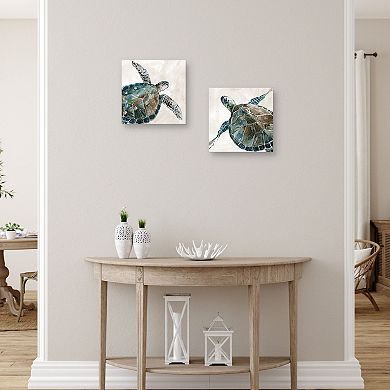 Neutral Sea Turtle I/II Canvas Wall Art 2-piece Set