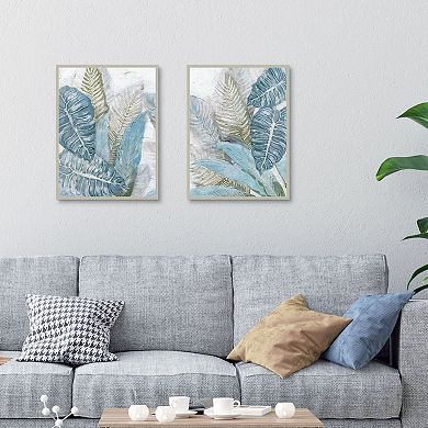 Coastal Floral In Blue I Framed Canvas Wall Art 2-piece Set