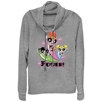 Juniors' The Powerpuff Girls Airbrush Design Cowlneck Graphic Lightweight Long Sleeve