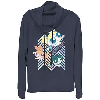 Juniors' The Powerpuff Girls Zigzag Background Cowlneck Graphic Lightweight Long Sleeve