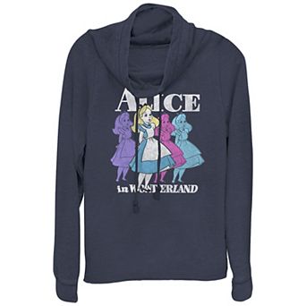 Juniors' Alice In Wonderland Colors Alice Cowlneck Graphic Lightweight Long Sleeve