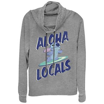 Juniors' Lilo & Stitch Aloha Locals Stitch Cowlneck Graphic Lightweight Long Sleeve
