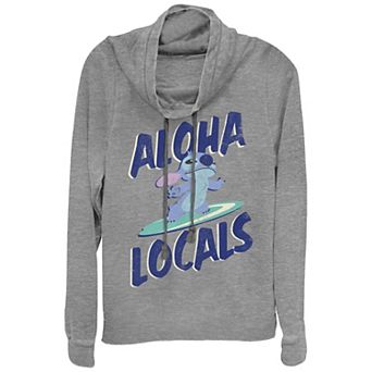 Juniors' Lilo & Stitch Aloha Locals Stitch Cowlneck Graphic Lightweight Long Sleeve