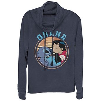 Juniors' Lilo & Stitch Ohana Kiss Cowlneck Graphic Lightweight Long Sleeve
