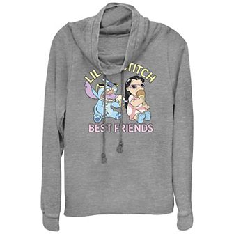 Juniors' Lilo & Stitch Best Friends Cowlneck Graphic Lightweight Long Sleeve