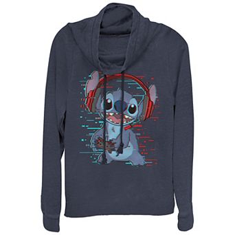 Juniors' Lilo & Stitch Glitchy Gamer Stitch Cowlneck Graphic Lightweight Long Sleeve