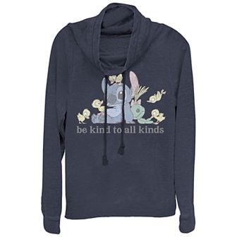 Disney's Lilo & Stitch Be Kind To All Kinds Junior's Cowlneck Graphic Lightweight Long Sleeve