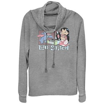 Disney's Lilo & Stitch Playing Records Juniors' Cowlneck Graphic Lightweight Long Sleeve