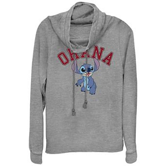 Juniors' Lilo & Stitch Ohana Varsity Stitch Cowlneck Graphic Lightweight Long Sleeve