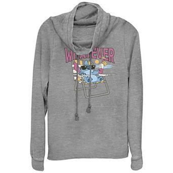 Juniors' Lilo & Stitch Whatever Mood Stitch Cowlneck Graphic Lightweight Long Sleeve