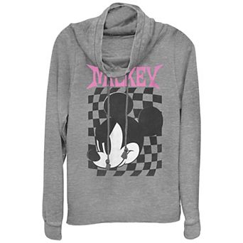 Juniors' Mickey Mouse Serious Attitude Cowlneck Graphic Lightweight Long Sleeve