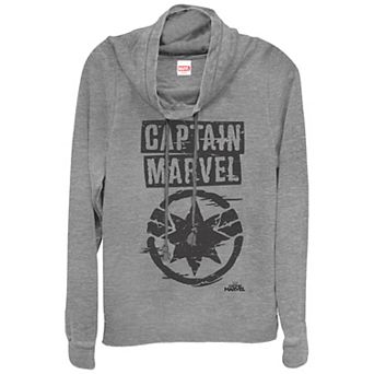 Juniors' Captain Marvel Logo Stamp Cowlneck Graphic Lightweight Long Sleeve