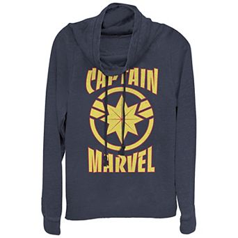 Juniors' Captain Marvel Logo Cowlneck Graphic Lightweight Long Sleeve