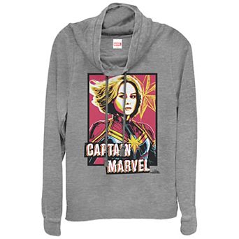 Juniors' Captain Marvel Portrait Cowlneck Graphic Lightweight Long Sleeve