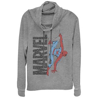 Juniors' Spider-Man Hanging From A Spider Cowlneck Graphic Lightweight Long Sleeve