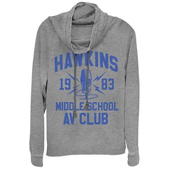 Juniors' Stranger Things Hawkins Middle School AV Club 1983 Cowlneck Graphic Lightweight Long Sleeve