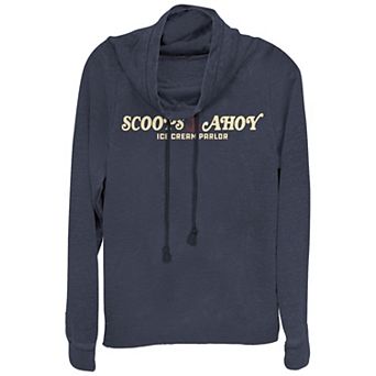 Juniors' Stranger Things Scoops Ahoy Ice Cream Parlor Cowlneck Graphic Lightweight Long Sleeve