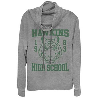 Juniors' Stranger Things Hawkins High School Cowlneck Graphic Lightweight Long Sleeve