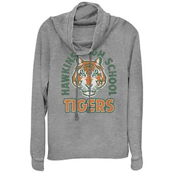 Juniors' Stranger Things Hawkins High School Tiger Cowlneck Graphic Lightweight Long Sleeve