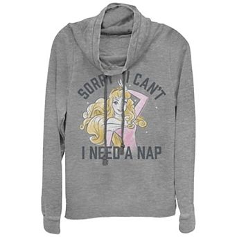 Disney's Sleeping Beauty Sorry I Can't I Need A Nap Juniors' Cowlneck Graphic Lightweight Long Sleeve