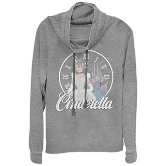 Disney's Cinderella Clock Poster Juniors' Cowlneck Graphic Lightweight Long Sleeve