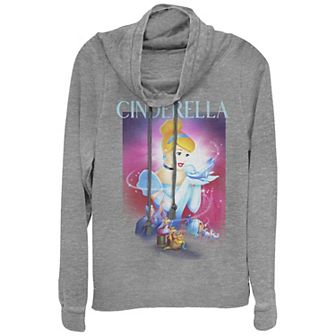 Disney's Cinderella Glass Slipper Poster Juniors' Cowlneck Graphic Lightweight Long Sleeve