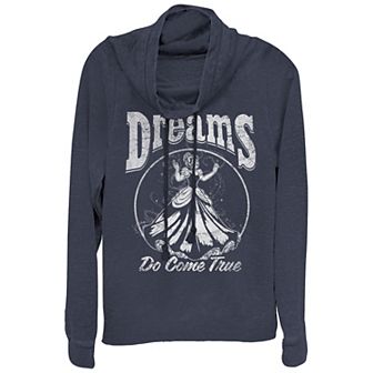 Disney's Cinderella Dreams Do Come True Juniors' Cowlneck Graphic Lightweight Long Sleeve