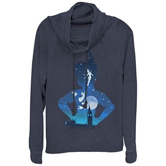 Juniors' Peter Pan London Flight At Night Cowlneck Graphic Lightweight Long Sleeve
