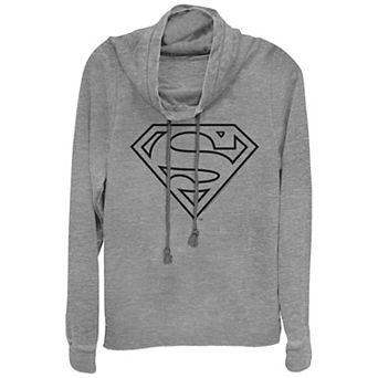 Juniors' Superman Line Art Emblem Cowlneck Graphic Lightweight Long Sleeve