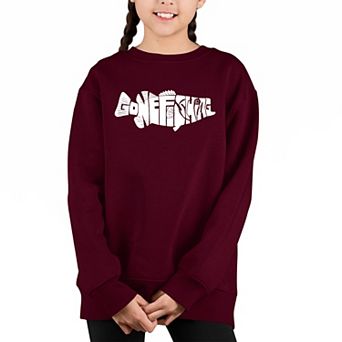 Bass - Gone Fishing - Girl's Word Art Crewneck Sweatshirt