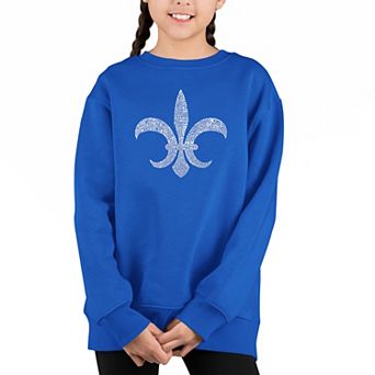 Fleur De Lis - Popular Louisiana Cities - Girl's Word Art Crewneck Sweatshirt