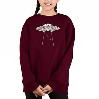 Flying Saucer Ufo - Girl's Word Art Crewneck Sweatshirt