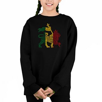 Rasta Lion - One Love - Girl's Word Art Crewneck Sweatshirt