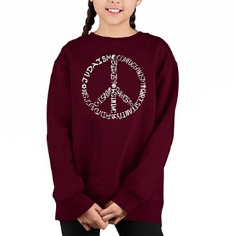 Different Faiths Peace Sign - Girl's Word Art Crewneck Sweatshirt