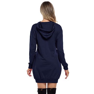 Women's Pullover Hoodie Sweatshirt Dress Casual Long Sleeve Slim Fit Hooded Mini Dress With Pockets