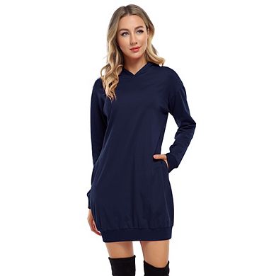 Women's Pullover Hoodie Sweatshirt Dress Casual Long Sleeve Slim Fit Hooded Mini Dress With Pockets