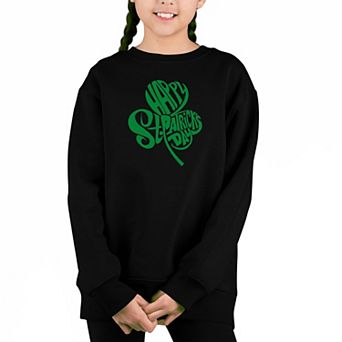 St. Patrick's Day Shamrock - Girl's Word Art Crewneck Sweatshirt